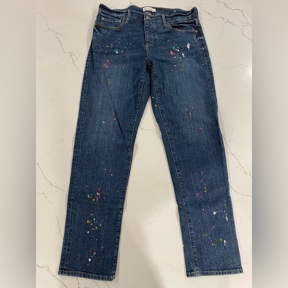 💕 LOFT Boyfriend denim custom paint splotched jeans 27/4